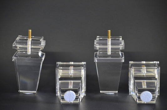 Acrylic Lucite Crystal Furniture Legs for Sofa, Cabinet, Vanity, ET Center, 5" Carved Pyramid, 4pc, Modern, Stylish & Unique 5026A