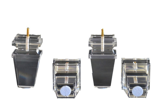 Acrylic Lucite Crystal Furniture Legs for Sofa, Cabinet, Vanity, ET Center, 5" Carved Pyramid, 4pc, Modern, Stylish & Unique 5026A