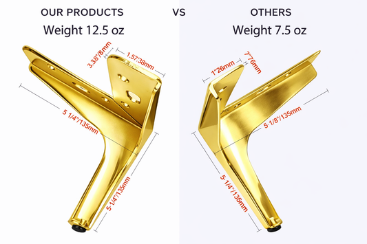 5" Shiny Brass/Gold Furniture Leg, Sofa Leg, Italian Style Square Metal Leg Foot