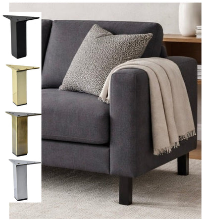 5" Flat Black Square Metal Furniture Leg for Sofa, Couch, Cabinet and Ottoman – Heavy Duty Modern Replacement Leg (Model 902-5B)