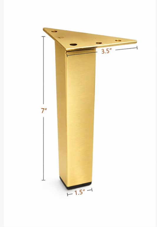 Metal Furniture Legs, Metal Foot, 7"H, Brushed Brass Finish Square Furniture leg 902-7bg