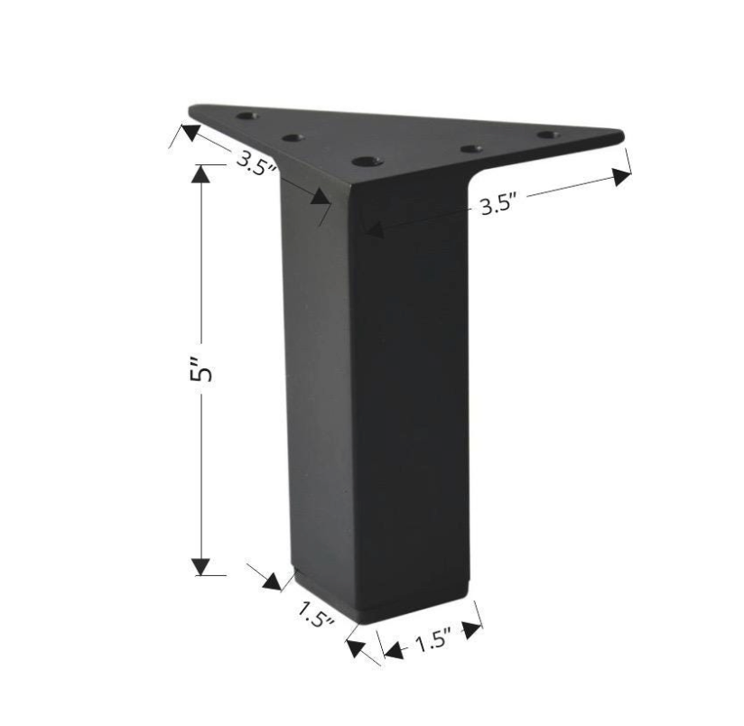 5" Flat Black Square Metal Furniture Leg for Sofa, Couch, Cabinet and Ottoman – Heavy Duty Modern Replacement Leg (Model 902-5B)