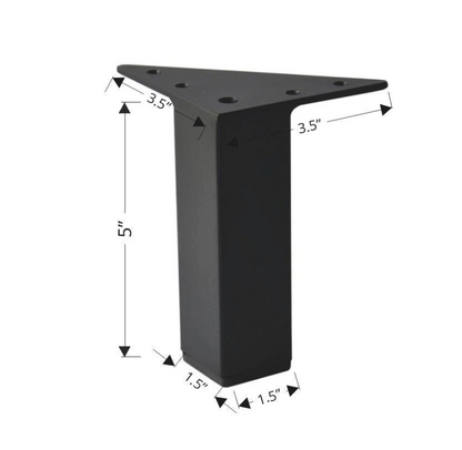 5" Flat Black Square Metal Furniture Leg for Sofa, Couch, Cabinet and Ottoman – Heavy Duty Modern Replacement Leg (Model 902-5B)
