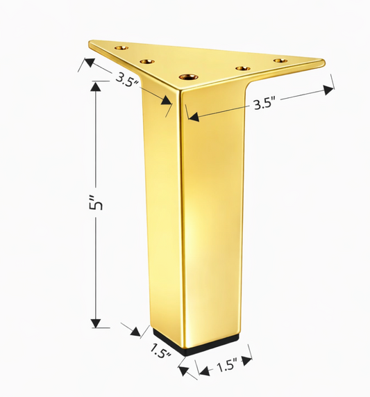 Gold Square Metal Furniture Leg, Polished Brass Finish, 5 "H, 902-5g