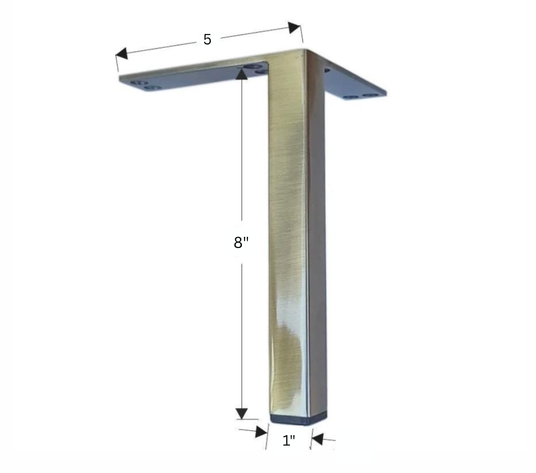 Antique Brass Metal Furniture Leg, Sofa Leg, Square Cabinet or Vanity Leg, 8″H, 801-8nb