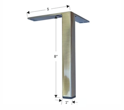 Antique Brass Metal Furniture Leg, Sofa Leg, Square Cabinet or Vanity Leg, 8″H, 801-8nb