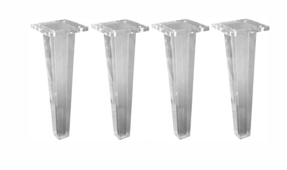 12" Large Tapered Square Acrylic Lucite Furniture Legs – Set of 4 Clear Modern Sofa, Couch and Cabinet Legs (Model 1221A)