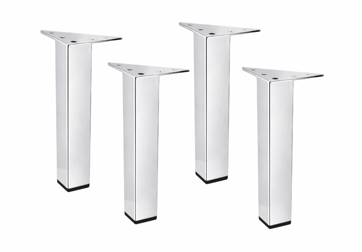 10" Chrome Square Metal Furniture Legs for Cabinet, Sofa, Couch and Vanity – Set of 4 Heavy Duty Modern Legs (Model 902-10)