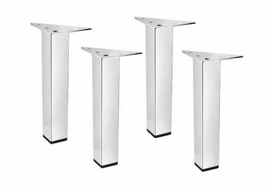 10" Chrome Square Metal Furniture Legs for Cabinet, Sofa, Couch and Vanity – Set of 4 Heavy Duty Modern Legs (Model 902-10)