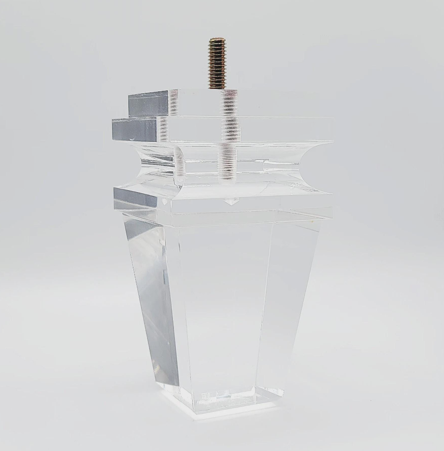 Acrylic Lucite Crystal Furniture Legs for Sofa, Cabinet, Vanity, ET Center, 5" Carved Pyramid, 4pc, Modern, Stylish & Unique 5026A