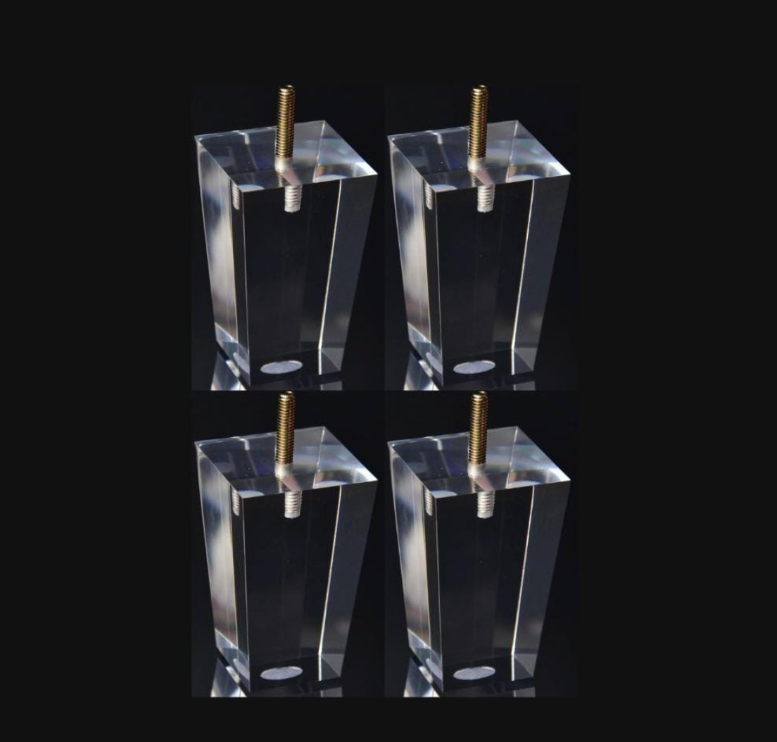 Acrylic Lucite Pyramid Furniture Legs for Sofa, Cabinet, Vanity, ET Center, 5" 4pc, 5032A